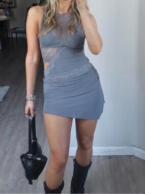 BEC + BRIDGE Amoras Mini Dress Gray Lace Cutout Size 6